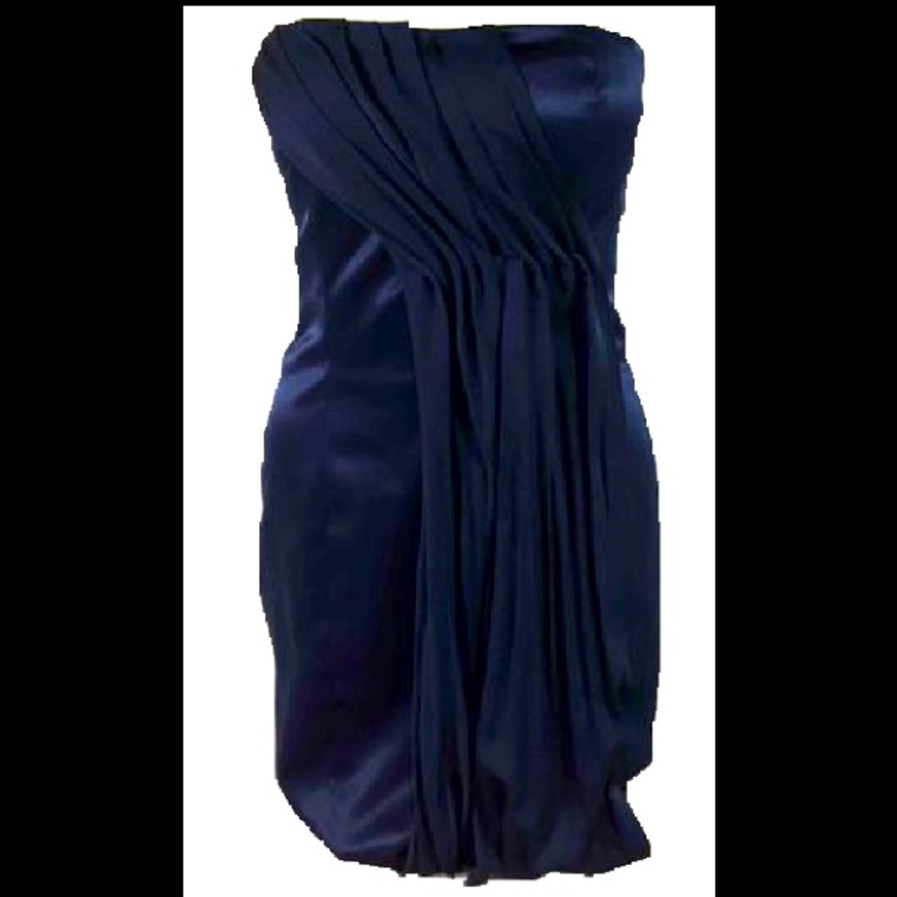 Strapless Navy Blue Silk Cocktail Dress  by Max and Cleo.
